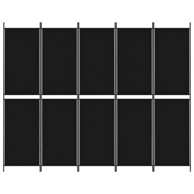vidaXL Параван за стая, 5 панела, черен, 250x200 см, текстил