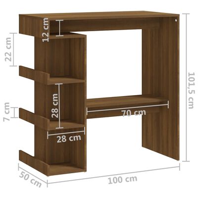vidaXL Бар маса с шкаф за съхранение, кафяв дъб, 100x50x101,5 см, ПДЧ