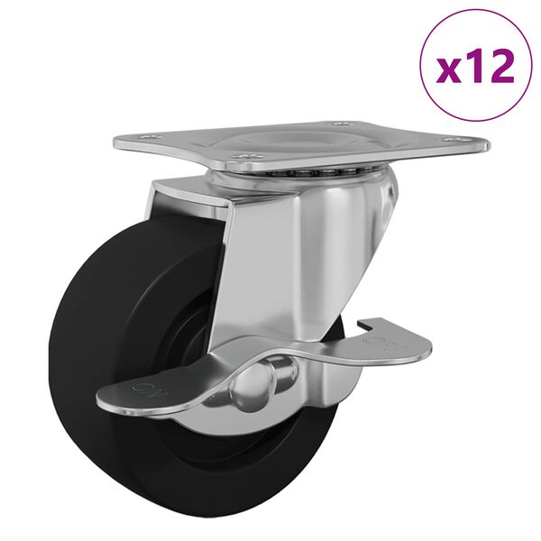 vidaXL Кастър 12 pcs Черен и сребрист 50,7 x 50,7 x 24,4 мм