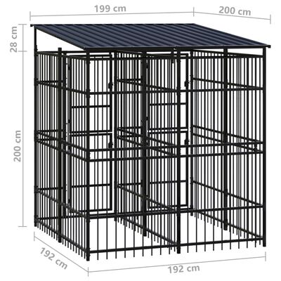 vidaXL Дворна клетка за кучета с покрив, стомана, 3,69 м²