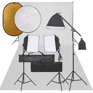 vidaXL Фотографски комплект за студио, комплект лампи, фон и рефлектор
