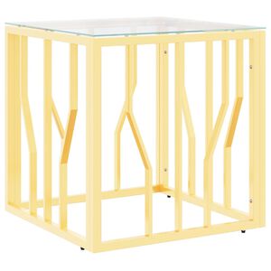 vidaXL Маса за кафе златиста 50x50x50 cм неръждаема стомана и стъкло