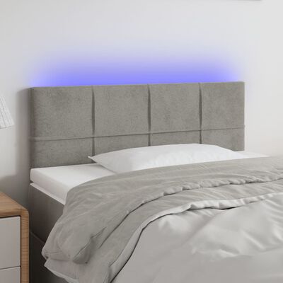 vidaXL LED горна табла за легло, светлосива, 80x5x78/88 см, кадифе
