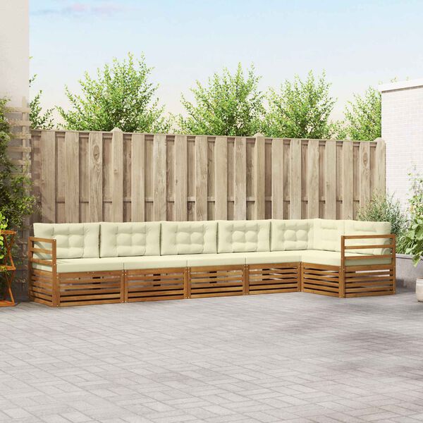 vidaXL Комплект дивани за открито 6 pcs Натурален и Крема