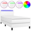vidaXL Боксспринг легло с матрак и LED бяло 90x190 см изкуствена кожа