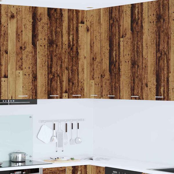 vidaXL Висящ шкаф с врата Стара дървесина и бяло 57 x 57 x 100 см