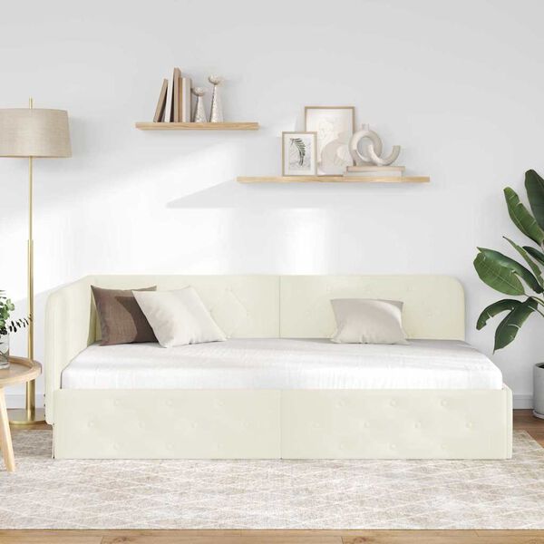 vidaXL Ъглова рамка за легло с таблото Крем 100 x 200 cm Кадифе