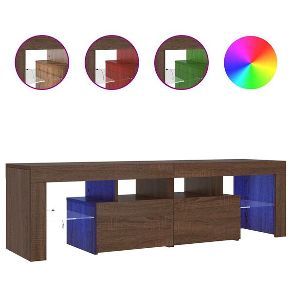 vidaXL ТВ шкаф с LED осветление, кафяв дъб, 140x36,5x40 см