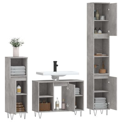 vidaXL Комплект мебели за баня от 3 части бетонно сив инженерно дърво