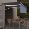 vidaXL Автоматичен сенник с щора LED и сензор за вятър 4x3 м синьо-бял