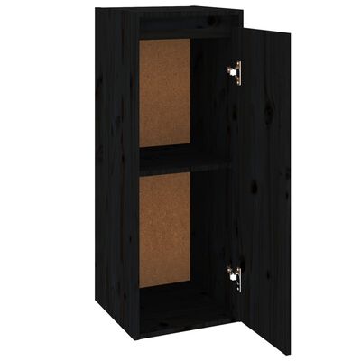 vidaXL Стенен шкаф, черен, 30x30x80 см, борово дърво масив