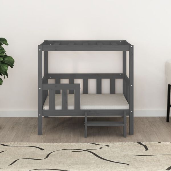 vidaXL Кучешко легло, Сиво, 95,5x73,5x90 см, борова дървесина масив