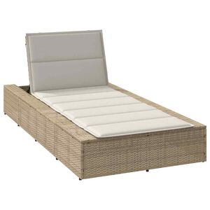 vidaXL Шезлонг с плаваща възглавница Beige Poly Rattan