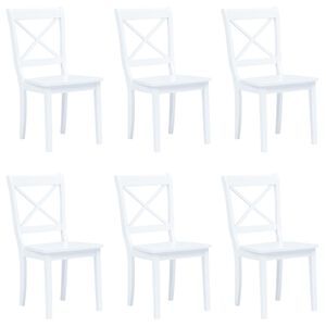 vidaXL Трапезни столове, 6 бр, бели, масивна каучукова дървесина