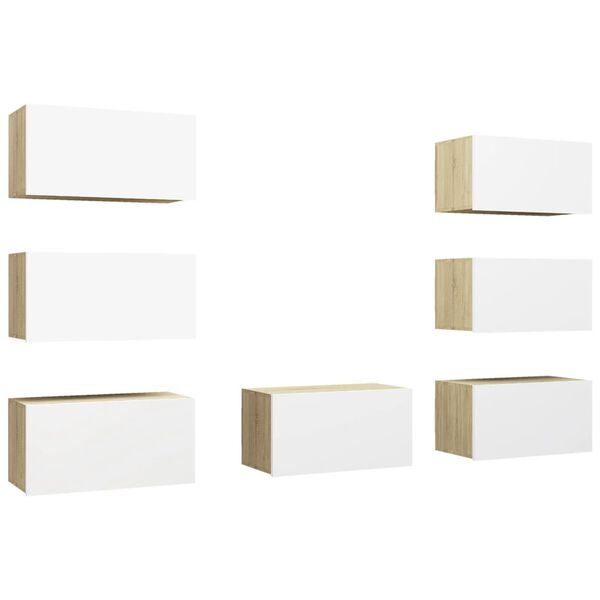 vidaXL ТВ шкафове 7 бр бяло и дъб сонома 30,5x30x60 см инженерно дърво