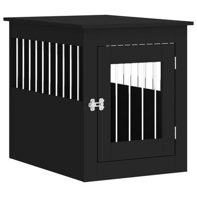 vidaXL Клетка за куче мебел, черна, 55x75x65 см, инженерно дърво