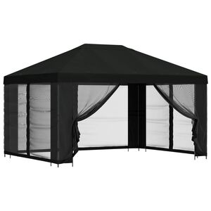 vidaXL Беседка със страници 4 &times; 3 m Черно Полиестер и стомана 190 gsm