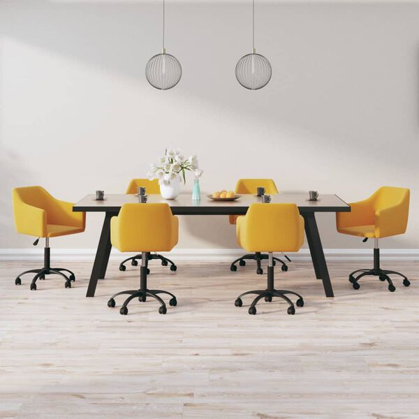vidaXL Въртящи се трапезни столове, 6 бр, жълти, кадифе