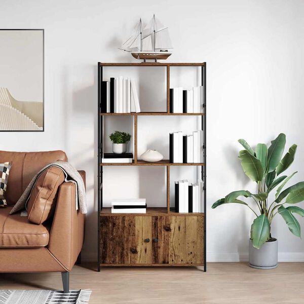 vidaXL Рафт за книги Старо дърво 80 x 30 x 155,5 см Инженерно дърво