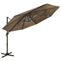 vidaXL Градински чадър на 4 нива с алуминиев прът, таупе, 3x3 м