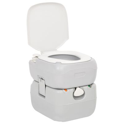 vidaXL Преносима къмпинг тоалетна, сиво и бяло, 22+12 л, HDPE
