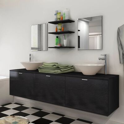 vidaXL комплект мебели за баня от 8 части и мивки, черен цвят