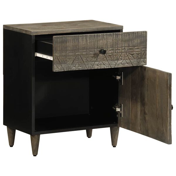 vidaXL Нощно шкафче Светло сиво 50x33x60 cm Масивна дървесина Манго