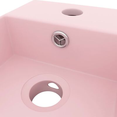 vidaXL Мивка за баня с преливник, керамична, матово розова