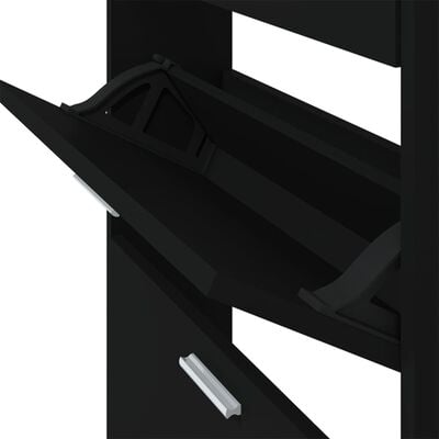 vidaXL Шкаф за обувки, черен, 59x17x108 см, инженерно дърво