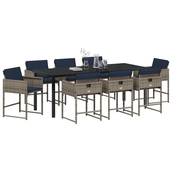 vidaXL Комплект за хранене в градината 9 pcs Сив полиратан