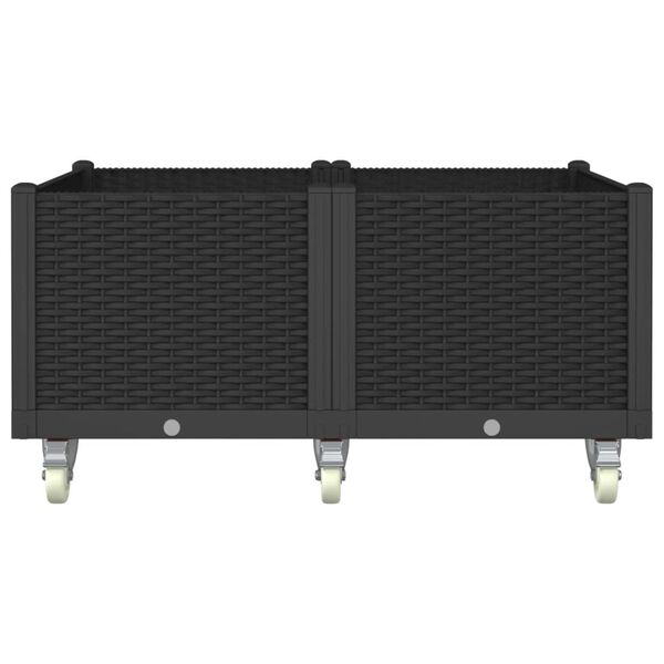 vidaXL Градинска кашпа с колелца, черна, 100x80x54 см, PP