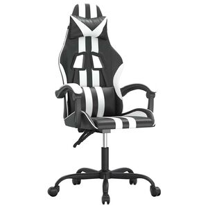 vidaXL Въртящ гейминг стол, черно и бяло, изкуствена кожа