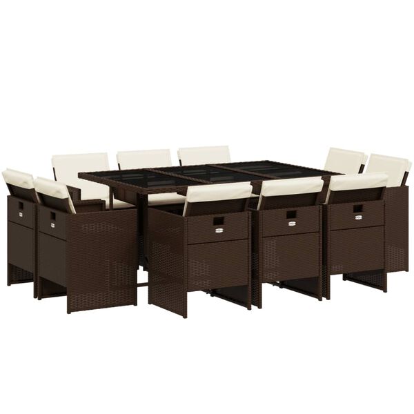 vidaXL Градински комплект с възглавници 11 части кафяв полиратан