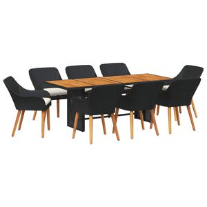 vidaXL Комплект за хранене в градината 9 pcs Черно полиратан