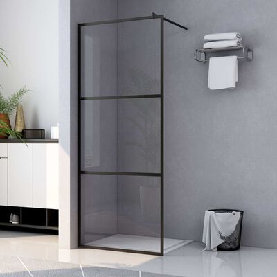 vidaXL Стена за душ с прозрачно ESG стъкло, черна, 80x195 см