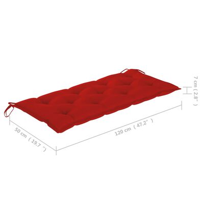 vidaXL Пейка Батавия с червена възглавница, 120 см, тик масив