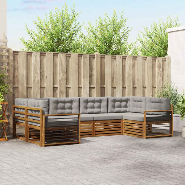 vidaXL Комплект дивани за открито 6 pcs Естествено и светло сиво