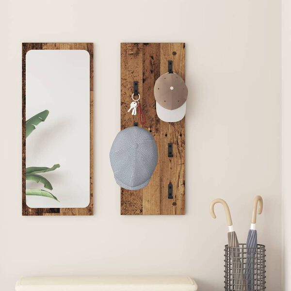 vidaXL Стенен закачалка за палта Старо дърво 30 x 1,5 x 80 см