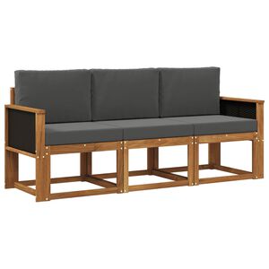 vidaXL Комплект дивани за открито 3 pcs Натурален и Антрацит