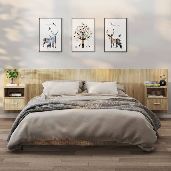 vidaXL Нощни шкафчета за стенен монтаж, 2 бр, дъб сонома