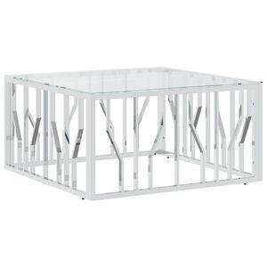 vidaXL Маса за кафе 80x80x40 cм неръждаема стомана и стъкло