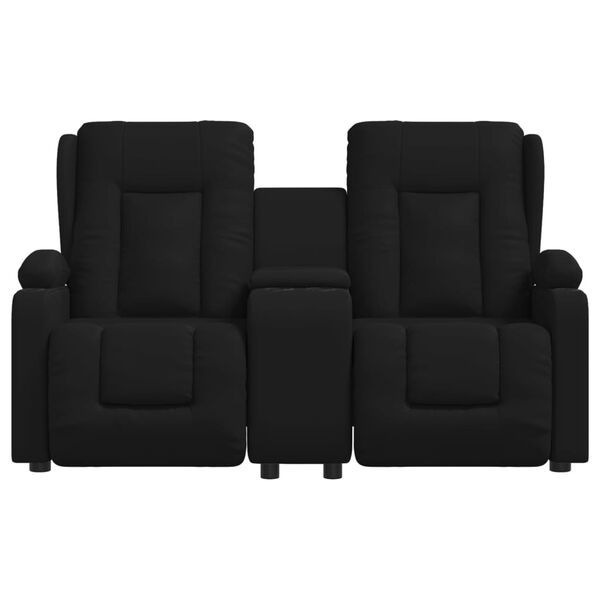 vidaXL 2-местен масажен реклайнер с държачи за чаши, черен, еко кожа