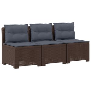 vidaXL Пейка за градина с Cushions във вид на ратан 3-местен ПП Кафяво