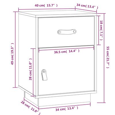 vidaXL Нощни шкафчета, 2 бр, бели, 40x34x55 см, борово дърво масив