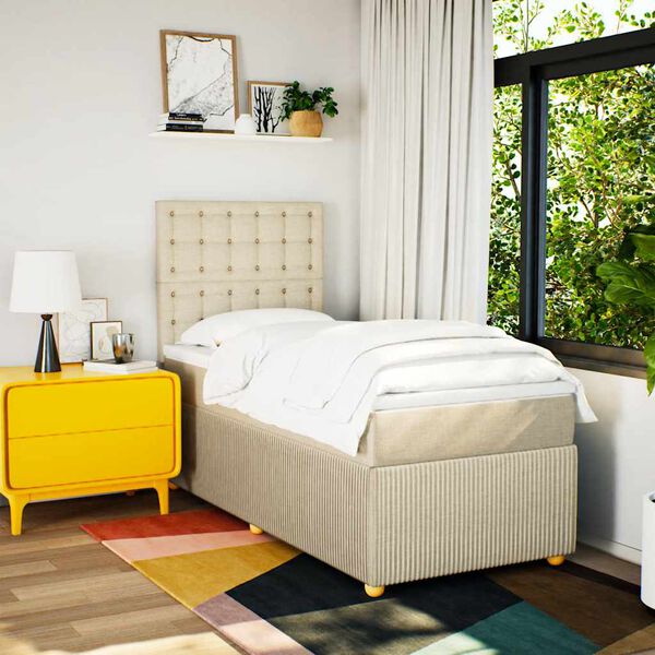 vidaXL Боксспринг легло с матрак, кремава, 90x200 см, плат