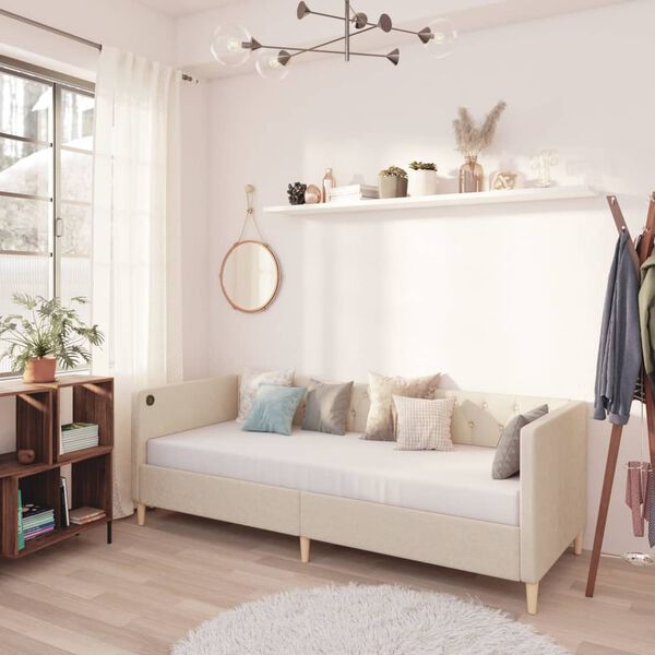 vidaXL Дневно легло, USB, кремаво, текстил 90х200 см