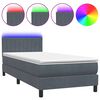 vidaXL Боксспринг легло с матрак и LED, тъмносиво, 100x210 см, кадифе