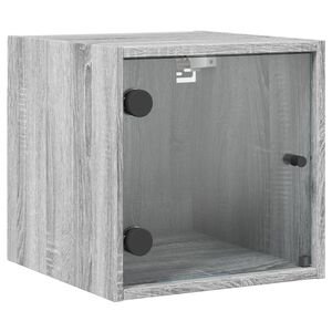 vidaXL Нощно шкафче със стъклена врата сив сонома 35x37x35 см