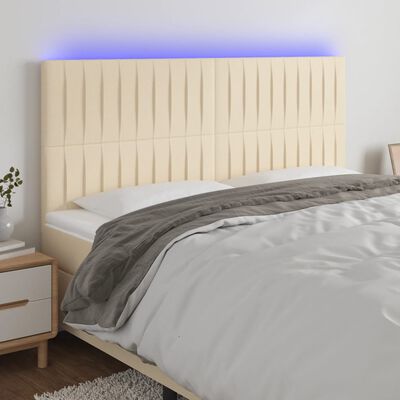 vidaXL LED горна табла за легло, кремава, 200x5x118/128 см, плат