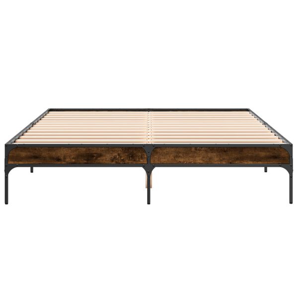 vidaXL Рамка за легло, опушен дъб, 150x200 см, инженерно дърво и метал